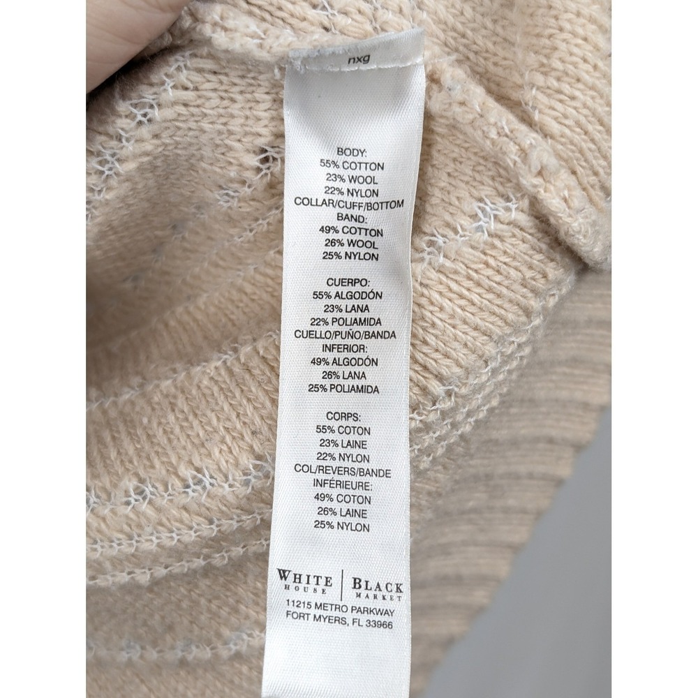 Pointelle Wool Cowl Neck Sweater‎ Size S Tan Cream Cottagecore Preppy Fisherman - Picture 10 of 11